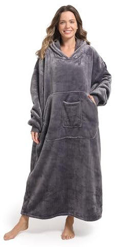 FUSSEDA Übergroße Tragbare Decke Sweatshirt, Super Dicke Warme Sherpa Fleece Kuscheldecke Hoodie mit Taschen und Ärmeln für Erwachsene und Kinder