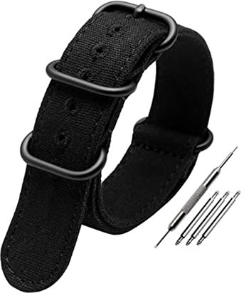 Armband 20mm 22mm 24mm 26mm Schwarz/Armeegrün Nato Nylon Canvas Stoff Uhrenarmband Schwarz Silber Schnalle, 26mm