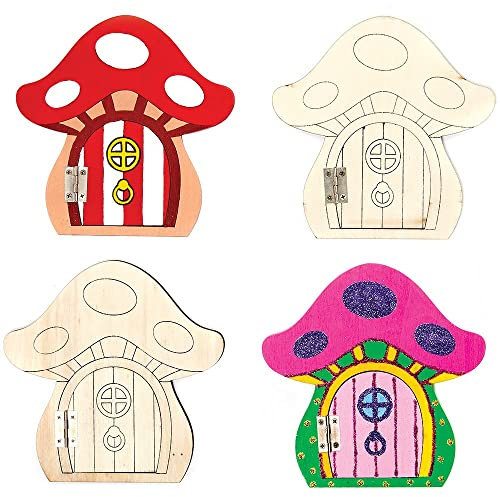 Baker Ross FX190 Herbst Feen Tür Bastelset-4er Pack, Holz Basteln, Anmalen für Kinder