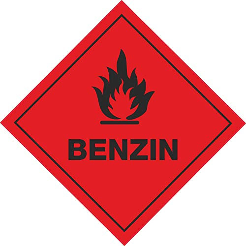 Indigos UG - Schild Benzin - 100 mm x 100 mm - Hotel, Firma, Schutz, Kita, Arzt, Praxis - Sicherheit - Warnung - Aluverbundplatte 3mm - Hinweisschild - Warnschild