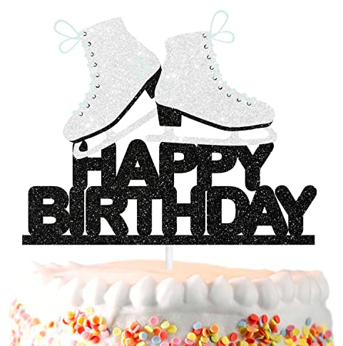 White Skate Happy Birthday Cake Topper - Girl Skater Figure Skating Happy Birthday Party Decoration - SugarGera