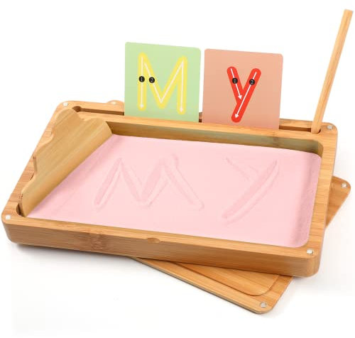 AtMini Montessori Table de Sable début d'entraînement d'écriture et de Dessin Jouet en Bois Montessori Table de Sable éducative Jouet pour Le développement Moteur précoce chez Les Enfants(Rose)