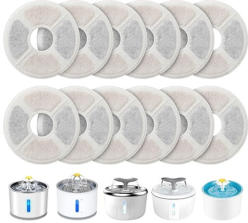 PewinGo 12 Pack Cat Water Fountain Filters, for 2-2.5L Cat Water Fountain, Triple Action with Urinary System Protective Resin, Acticated Carbon