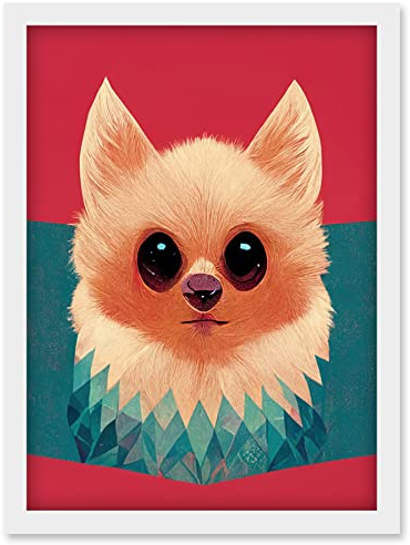 Doppelganger33 LTD Cute Geometric Pomeranian Dog Illustration Artwork Framed Wall Art Print A4