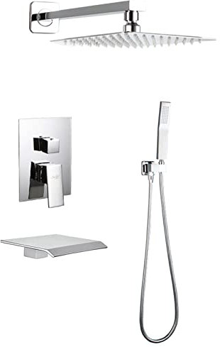 XJTNLB Miscelatore Doccia Incasso 3 Vie, Set Doccia con Soffione e Doccetta Cascata Rubinetto Vasca Cromo