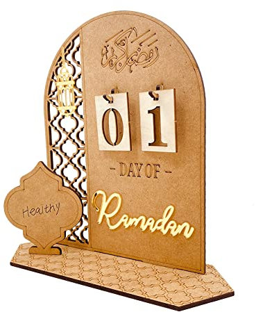 Ramadan-Adventskalender aus Holz, 30 Tage, Countdown-Kalender, wiederverwendbarer Tischkalender, handgefertigt for Zuhause, Schlafzimmer, Tisch, Ramadan und Eid-Dekoration