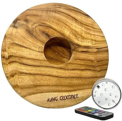 King Crocodile Shisha Untersetzer LED 27cm I Massivholz-Untersetzer mit Licht für Wasserpfeife I robuste Bowl-Unterlage aus Holz mit Fernbedienung I Tisch-Zubehör für jede Shisha
