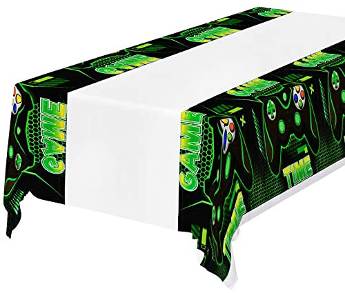 OSDUE Game Theme Party Tablecloth, 130 x 220 cm Happy Birthday Table Cover,Plastic Disposable Tablecloth, Party Fold Table Cover Birthday Decoration Supplies for Girls Boys