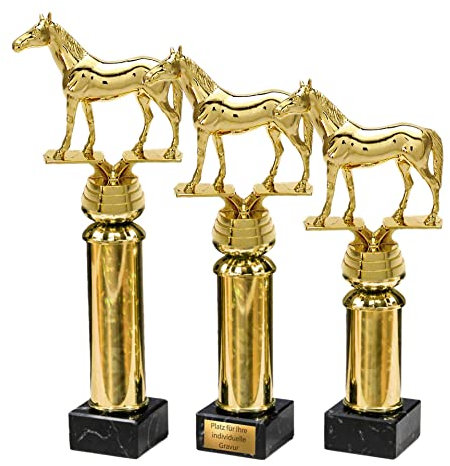 eberin · Pferde/Pferd Pokal mit Gravur/Wunschtext · Vollblut auf Goldsäule/Marmor · Reitsport Pokal in 3 Größen erhältlich · (26,8 cm)