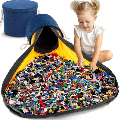 Sobebear Kids Toy Storage Organizer Unit Play Mat For Lego Toy With Large Storage Basket, Drawstring Portable Container Storage Bins Activity Organizer (Blue)