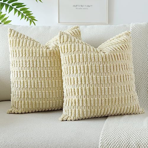 JOTOM 2er Set Kordsamt Weicher Kissenbezüge Moderne Kissenhüllen Dekorative Sofakissen Dekokissen Zierkissenbezug für Wohnzimmer Sofa Schlafzimmer Beige Gelb 60x60 cm