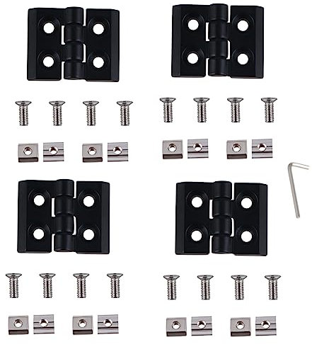 GooEquip 4 Stück Scharnier für 2020 Aluprofil Schlitz 6mm Klappscharnier Zinklegierung Flexibler Scharnier mit Nutenstein, Schrauben M4, Aluminiumprofil Scharnier für DIY 3D-Drucker (Schwarz)
