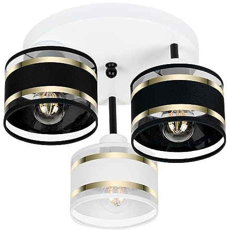 alfalux Deckenlampe Mit 3 Lampenschirmen LED Deckenleuchte Lampe Wohnzimmerlampe Schlafzimmerlampe Wohnzimmer Schlafzimmer Küche Leuchte Deckenleuchten Schwarz/Weiß/Schwarz TI-3030WE-SCWESC