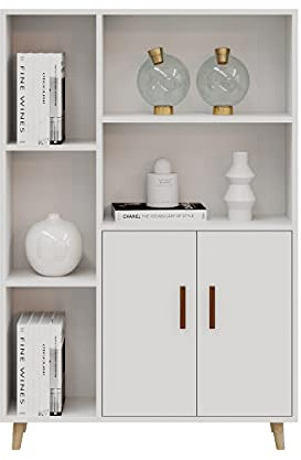 Panana Sideboard Display Cabinet with Doors Shelf Wooden Cupboard Living Room Storage Bookcase (2 Doors 5 Shelves)