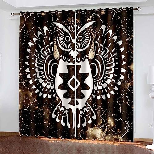 Blickdichte Gardinen Verdunkelungsvorhang Schwarz-Weiß-Tier-Eule - Lichtundurchlässige Vorhang Mit Ösen 3D Gedruckt Polyester Vorhänge Für Schlafzimmer Geräuschreduzierung 2 X 140 X 160 cm (B X H) -