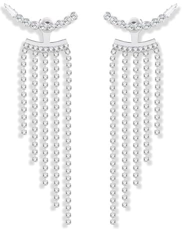 Silber Ohrringe Hängende Lange Quasten Ohrringe Damen, ASH'S CHOICE Glitz Leicht Boho Ohrringe Blatt Ohrstecker mit Strass Zirkonia Kristall Quasten Ketten Anhänger Ohrringe Schmuck Damen