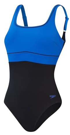 Speedo Women's Shaping ContourEclipse 1 Piece Swimsuit | Shapewear | Beach and Holiday Swimwear, Black/True Cobalt, 32/8