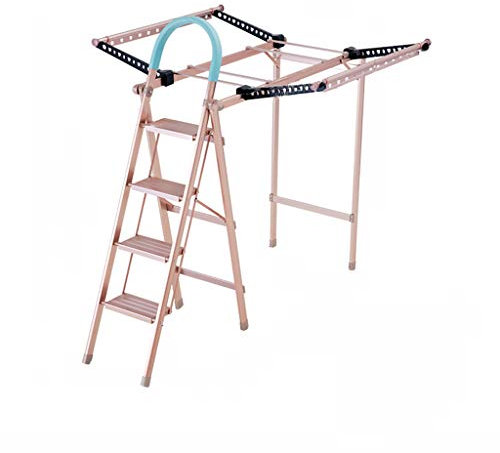 FLYIFE Tritthocker, Mehrzweckleiter, Balkon-Metallleiter, Outdoor-Wäscheständer, Zusammenklappbare Vierstufige Leiter, Haushaltsleiter/Pink/1550 X 520 X 140Mm