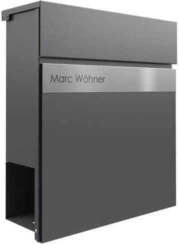 Briefkasten Manufaktur Design Briefkasten Kant Edition mit Zeitungsfach - Elegance 2 individuell mit Ihrem Namen (DB 703 eisenglimmer)