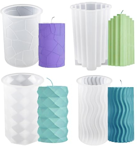 Kerzenform Silikon 4 Stück, Kerzenformen zum gießen Set, 3D DIY Kerzen Silikonform Kerzen Gießen Formen für Handgefertigte Seife, Duftkerzen, Handwerk Ornamente, Kerzen Selber Machen Formen Set