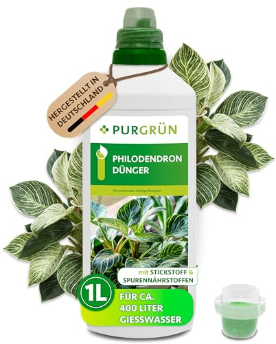 Purgrün® Philodendron-Dünger 1 Liter – Fördert schnelles, gesundes Wachstum – Prächtige Blattfärbung dank Spurennährstoffen – Stärkt die Widerstandskraft – Konzentrat für ca. 400 Liter Gießwasser