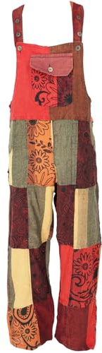 GURU SHOP Patchwork Latzhose, Unisex Boho Overall, Baumwoll-Overall, blau | Luftiger Overall mit zwei Taschen, verstellbaren Trägern, handgefertigt, jedes Stück ein Unikat.