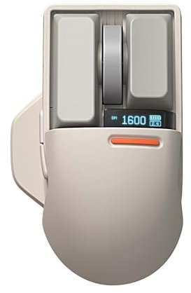 LOFREE Touch PBT Wireless Mouse with USB Receiver, Bluetooth, Wired Connection, Rechargeable, 4000 DPI with OLED Screen Compatible with Glass Surface for Mac Windows PC Notebook/Block Retro Grey