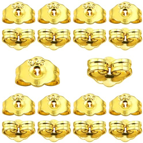 TOAOB 20 Piezas Tuercas de Pendientes Dorado Plata de Ley 925 de 4.45 x 5.85 mm Cierres Tapón de Seguridad Tope Posterior Mariposa Tamaños Universal para Hacer Joyería Bisutería Fabricación de Joyas