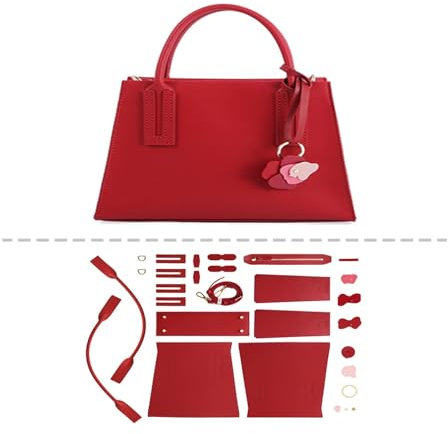 POPSEWING Leder-Handtaschen-Set für Damen mit Griffen oben, DIY-Umhängetasche mit Nähset, handgefertigtes Taschen-Set für Mutter, Freundin, Geburtstag, Weihnachten, Geschenk (rot)