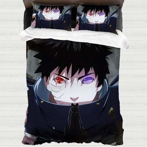 XYOK Sharingan Bettwäsche 135x200 + Kissenbezug 80x80 Uchiha Fanartikel 3D Drucken Bettbezug Kinder Geschenke,Teenager Bettwäsche-Sets (Obito2, 135x200)