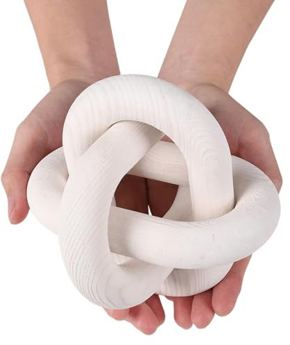 3-Link Wood Chain Link Decor Book Shelf Decor Home Decor Decorative Chain Knot Coffee Table Accessories Rustic Farmhouse Boho Bead Garland Decor for Christmas Halloween Decorations,6inch,White