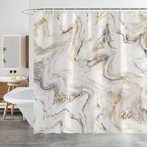 Generisch Rideau de douche moderne et abstrait en marbre - Rideau de douche de luxe - En polyester - Anti-moisissure - Avec 12 crochets - 180 x 180 cm