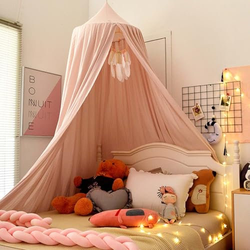 Odot Betthimmel Babybett, Modernität Unifarben Betthimmel Mädchen und Jungen Himmelbett Vorhänge Kinder Baldachin Kinderzimmer Rund Hängende Princess Moskitonetz für Babyzimmer (65cm,Beige)