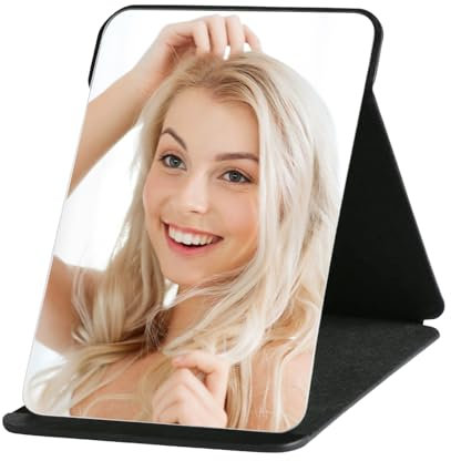 Naapesi Miroir Maquillage,Miroir Pliant Portable,Miroir de Voyage Pliable,Miroir de Maquillage Compact Super HD, Miroir de Table,Petit Miroir Coiffeuse,12 x 16cm,pour Coiffeuse, Bureau,Voyage (Noir)