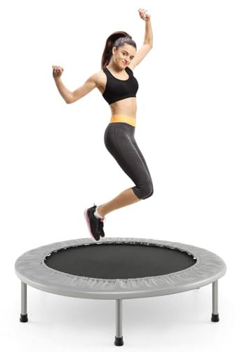 COSTWAY φ97cm Mini Trampolin, Fitness-Trampolin faltbar, Kindertrampolin bis 150kg belastbar, Gartentrampolin Indoor für Kinder und Erwachsene (Grau)