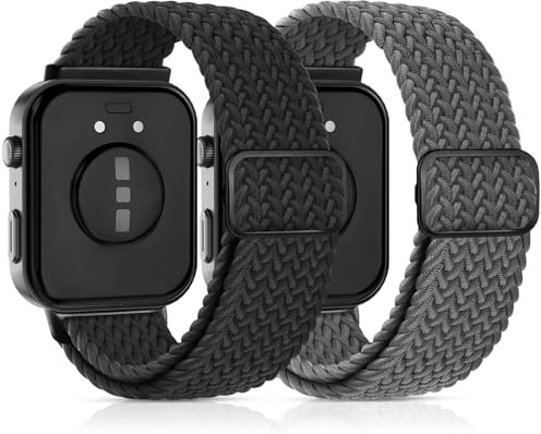 2-Stück Geflochtenes Bänder Kompatibel mit Huawei Watch Fit 4/4 Pro/Fit 3 Armband, Elastisch Nylon Armbänder Zubehör Weiches Stoff Uhrenarmband für Damen Herren,Schwarz+Grau