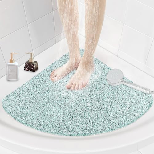 Mofonky Tappetino Doccia Antiscivolo Angolare: 60 x 60 cm Tappeto Doccia Antiscivolo con Scarico - Morbido PVC Luffa Tappetini Doccia Antimuffa Antibatterico