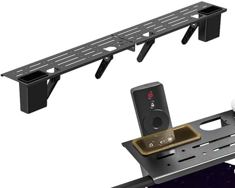 Scaffale per TV con ripiano superiore per schermo, supporto regolabile per monitor del computer desktop | Staffa per via cavo, router, console di gioco, perfetta per organizzare e