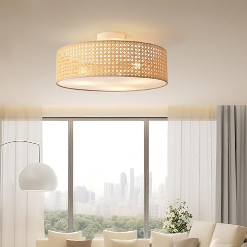 lux.pro Deckenleuchte Ascot Deckenlampe 3 x E27 Wohnzimmerlampe mit Lampenschim in Rattanoptik 3-flammig Esstischlampe Deckenbeleuchtung