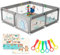 JUPPLIES Parque Infantil Bebe 150x180cm + Alfombra Bebe + 5 Agarraderas – Corralito Bebe con Malla Transpirable – Parque de Juegos Bebe Plegable con Puerta Lateral – Playpen Bebe - Gris