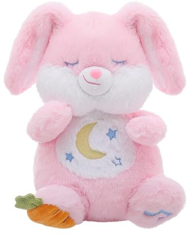 Edencomer Peluche Qui Respire, Peluche Bruit Blanc Bebe Veilleuse Bébé Musicale Et Lumineuse, Doudou Loutre Qui Respire, Cadeau Naissance Fille Et Garçon Nouveau-Né (Lapin Rose)