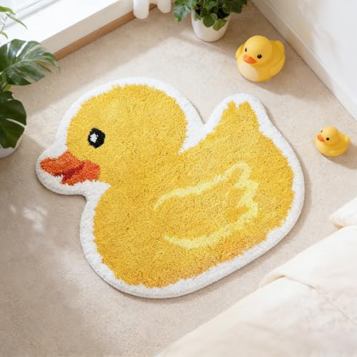 FYSUIMU Badteppich mit gelber Ente in niedlicher Gummientenform, rutschfest, waschbar, dekorative Bodenmatte für Geburtstag, Babyparty, Zuhause, Badezimmer
