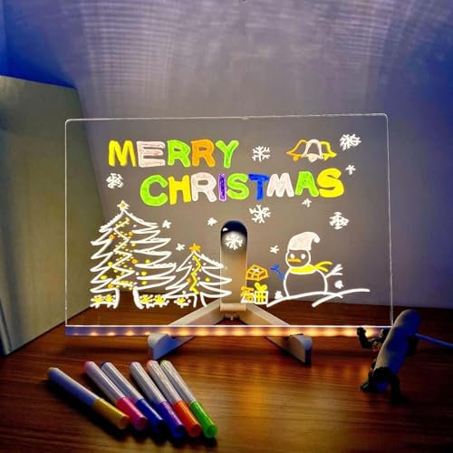 PZCC Tablette Dessin Enfant, Tableau Acrylique Effaçable, Tableau Lumineux Réglable, Accessoires de Chambre à Coucher, Superbes Cadeaux D'halloween et de Noël pour Garçons et Filles (S)