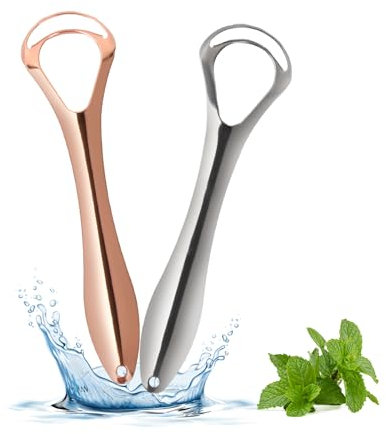 2 Piezas Limpiador de Lengua Acero Inoxidable, Rascador Doble Cabeza para Mejorar la Higiene Bucal y Reducir Mal Aliento, Ideal para Adultos y Niños