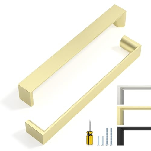 ELEBUILD 12 Pack Brass Cupboard Handles 160mm (6.3) Hole Center, Gold | Modern Pulls for Kitchen Cabinets, Chest of Drawers, Bathroom Vanities, & Wardrobe Doors, Home Renovation & DIY Projects