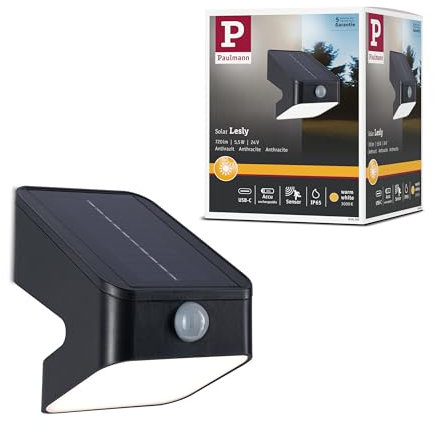 Paulmann 94608 Solar LED Wandfluter Lesly Dämmerungsgesteuerter Bewegungsmelder (IR) IP65 eckig 113x126mm 3000K 5,5W 400lm Anthrazit Kunststoff
