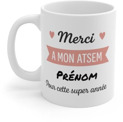 Teecustom Tasse Merci ATSEM – Mug Cadeau Fin d’Année Scolaire – Message Doux pour Assistante Maternelle 325ml