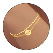 Geschichteten Armband Damen 925 Silber 14K Vergoldete Initial Armbänder | Zwei in Einem Armband Buchstaben Monogramm Scheiben Armkette Geburtstagsgeschenke für Frauen Freundin Frau Mädchen Teenager