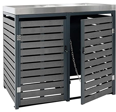 PROREGAL XL 2er-/4er-Mülltonnenverkleidung mit Pflanzkasten, HxBxT 124x146x102 cm, Anthrazit, Mülltonne WPC Metall 90kg