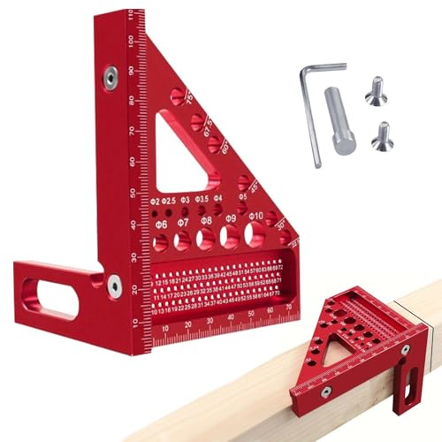 Righello di misurazione 3D multiangolo, 22,5-90, multifunzione, in lega di alluminio, ad alta precisione, strumento di misurazione, goniometro per falegnami e ingegneri, colore: rosso